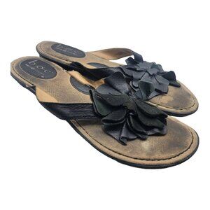 Born Concept Shoes Womens Size 9 Black Floral Slip OnLeather Sandal Flip Flops